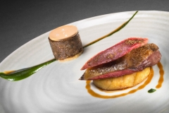 Pigeonneau roti au poelon, ragout sur toast, champignons, Chenopodes Bon Henri